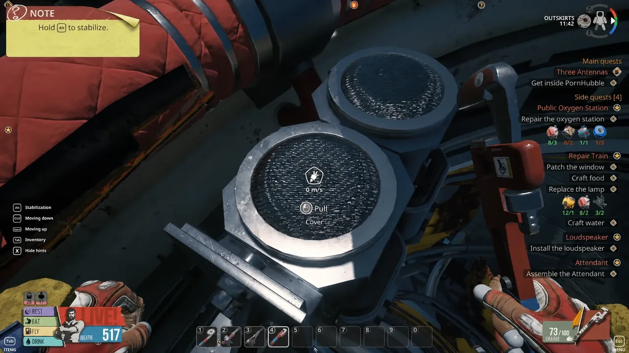 Pull interaction highlighted on a circular fixture cover as the player starts removing it
