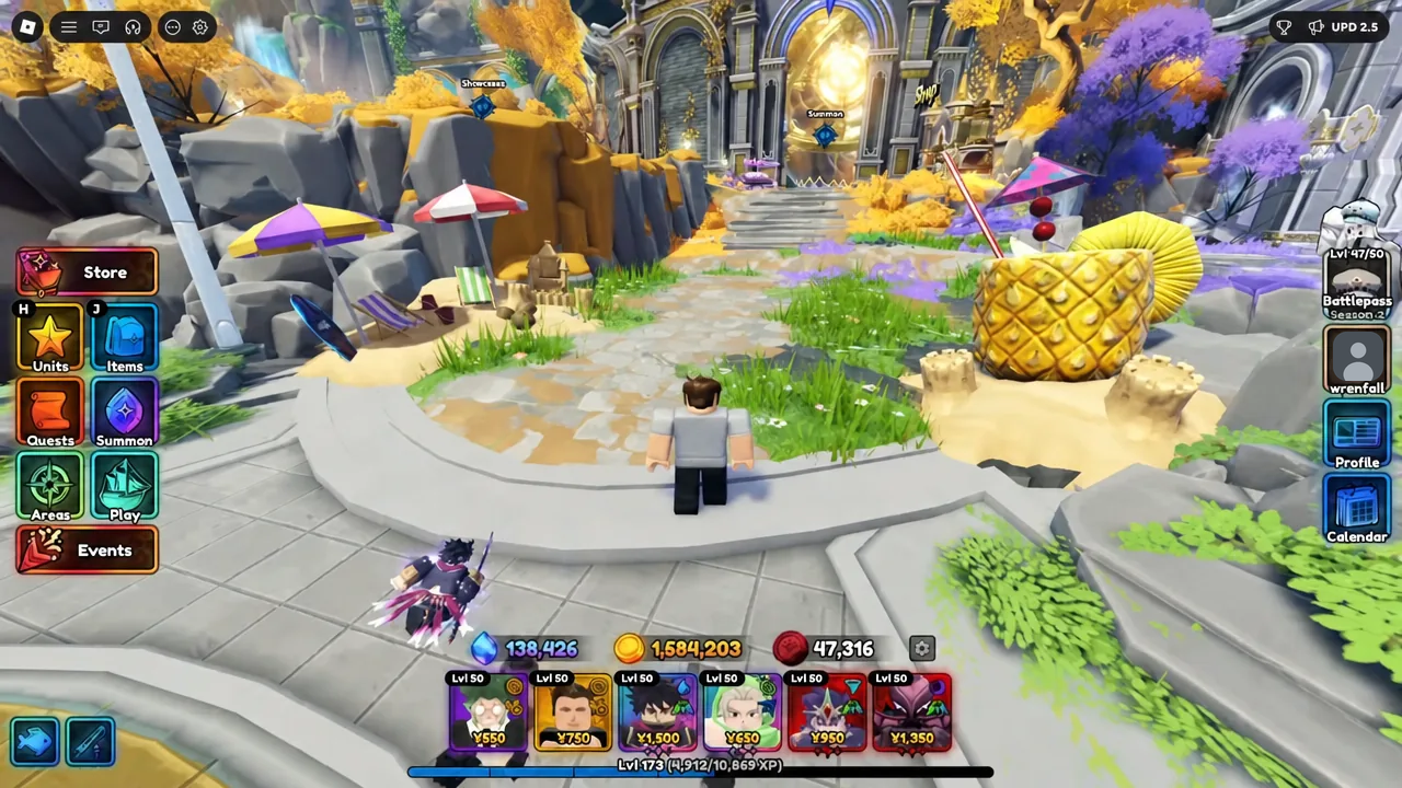 Main hub courtyard with the Store button visible and the unit bar along the bottom