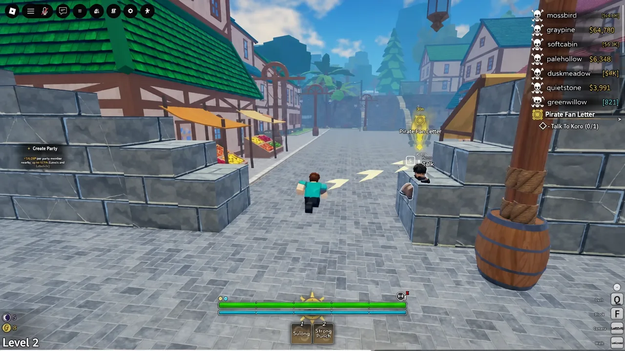 Talk prompt highlighted over the NPC Koro during the Pirate Fan Letter quest in Anchor Town