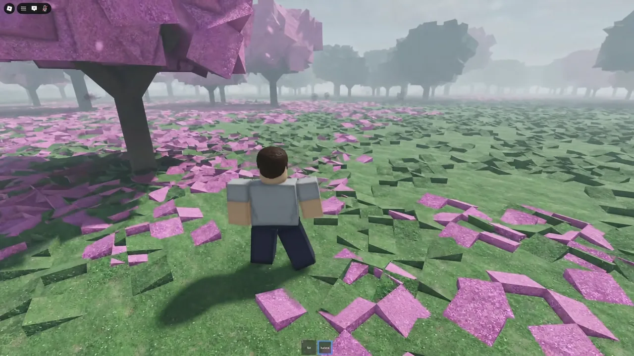 Avatar standing in a flowered field with a hotbar item highlighted