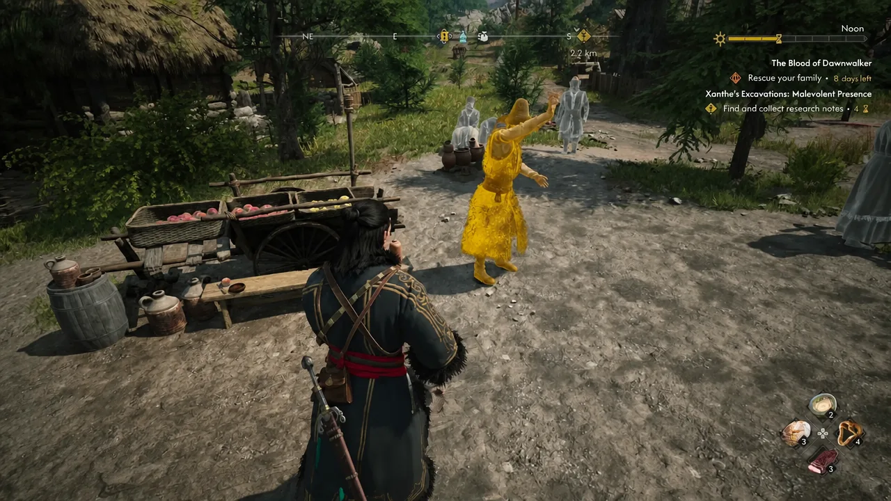 Focus Mode outlines a highlighted figure in yellow while Coen scans the area for quest clues