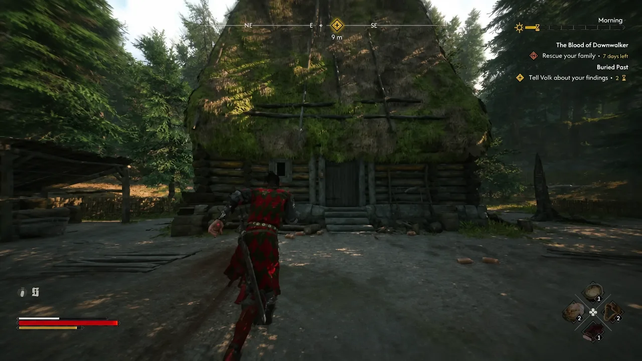 Coen walks toward the hut with the objective Tell Volk about your findings in the quest tracker