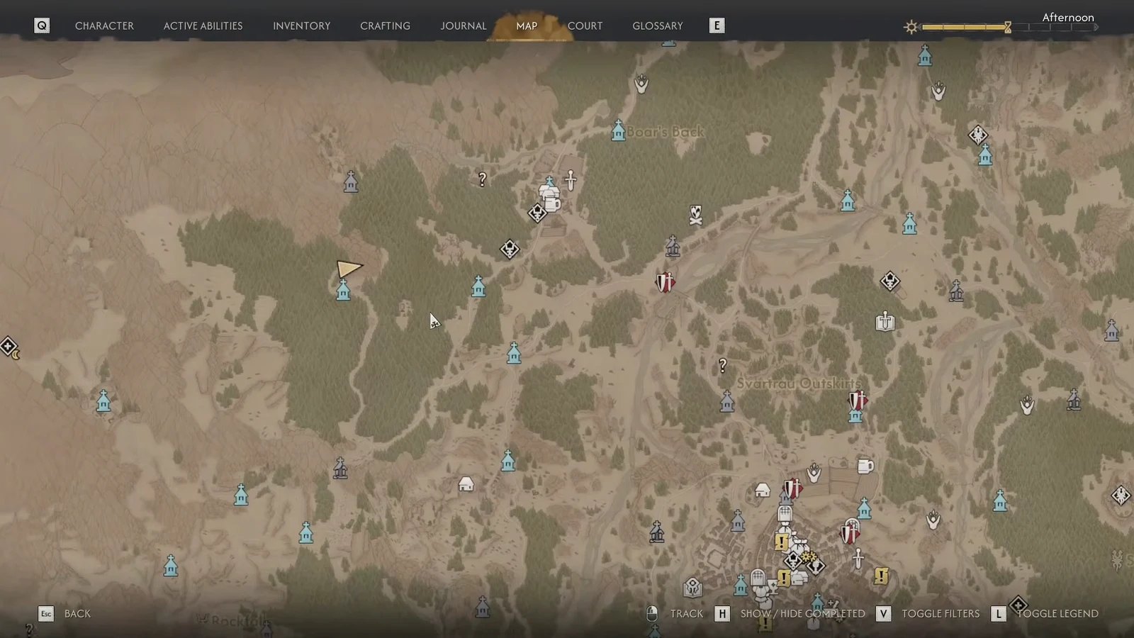 Map screen showing the route back to the Maragir monastery objective marker