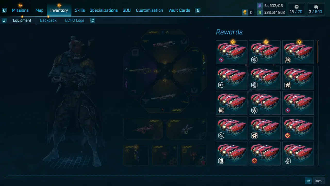 The inventory rewards panel showing reward chests ready to be claimed