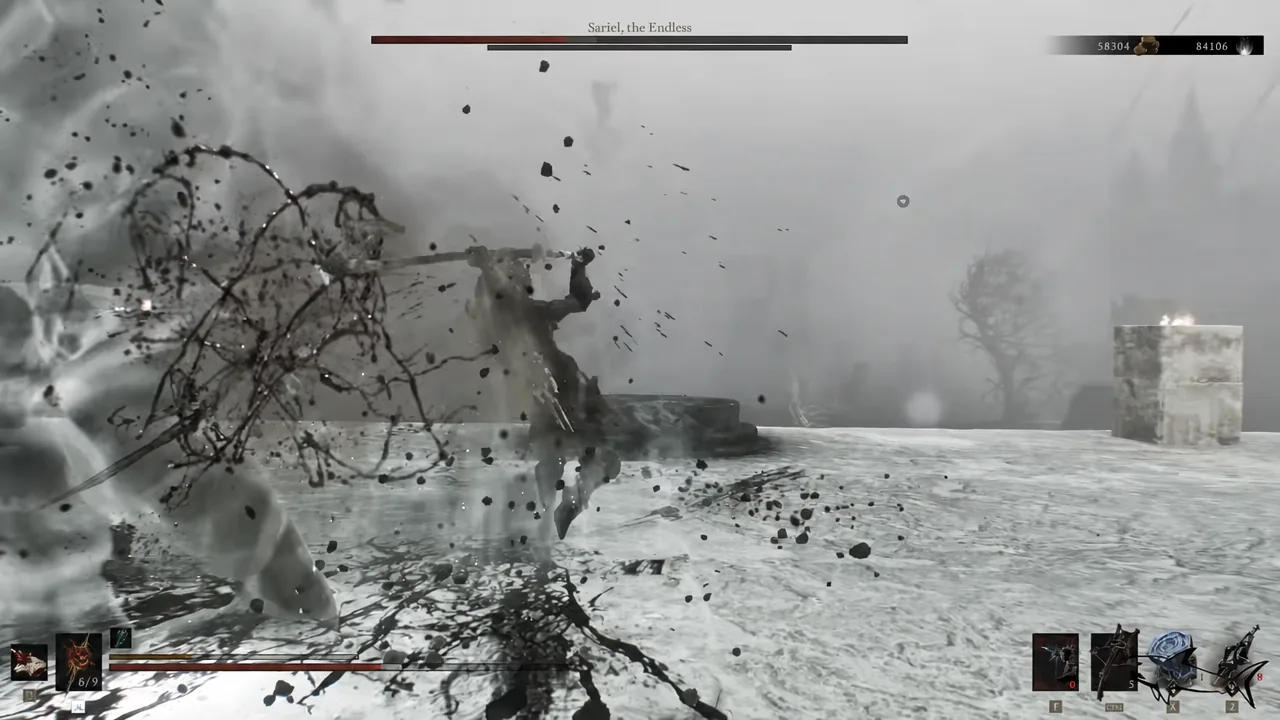Sariel, the Endless boss fight with the boss health bar shown on screen