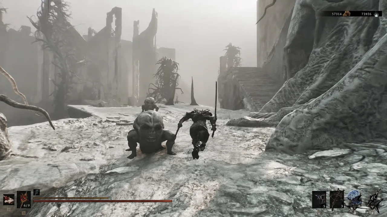 Player swinging a sword at a crawling enemy on the path toward The Silent Steps