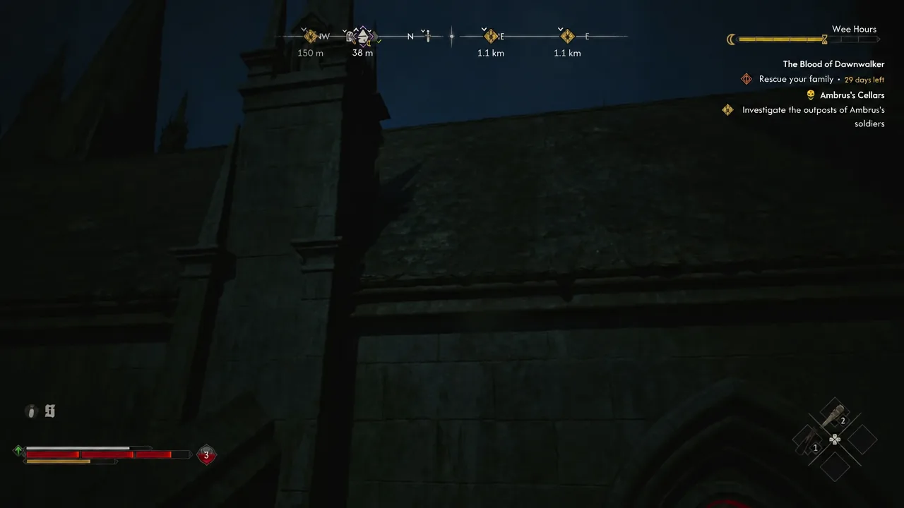 Compass marker reads 38 m as the player closes in on the tracked objective in Svartrau City