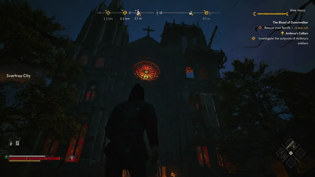 Coen stands in front of the Svartrau City cathedral facing the wall where the scaffolding route begins
