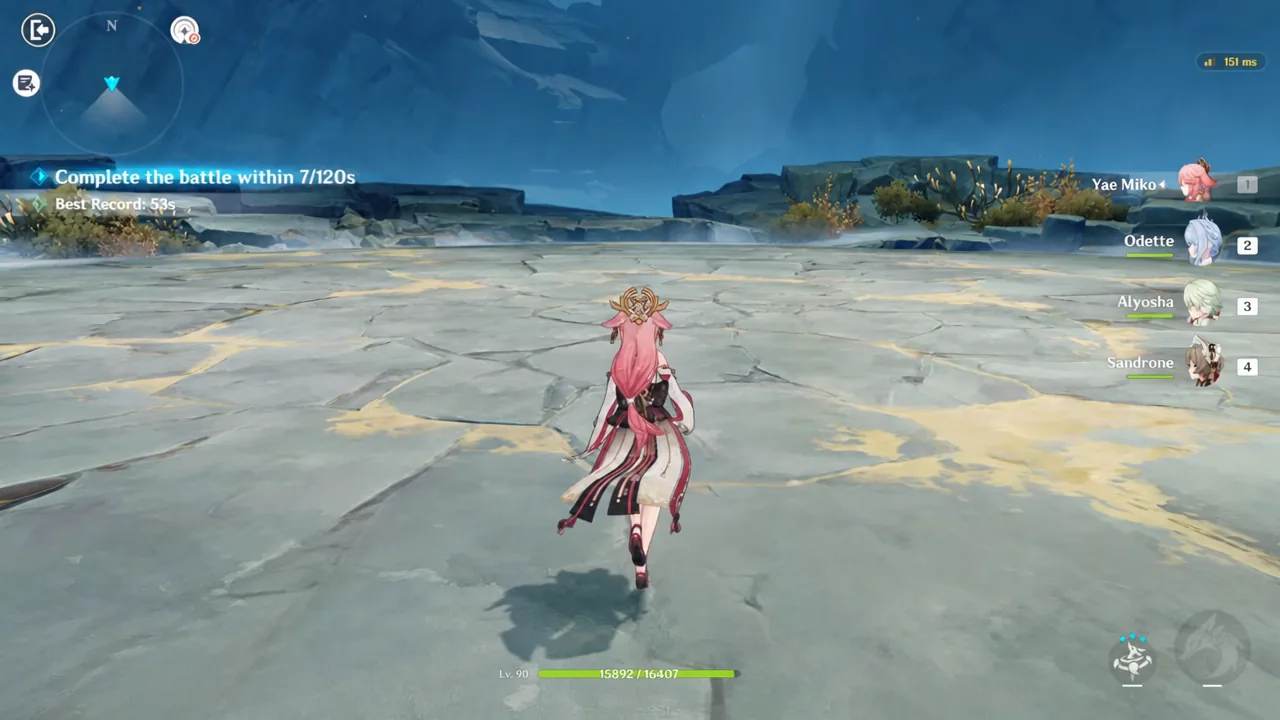 Timed combat trial with a 120-second battle objective on screen as the fight begins