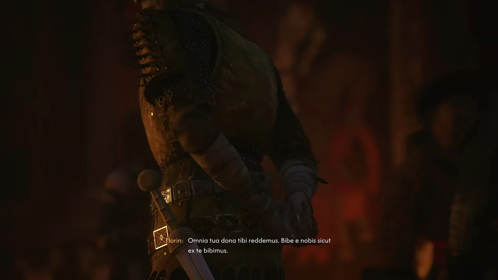 Brencis bleeds his hand into a chalice at the altar as the ritual is sealed
