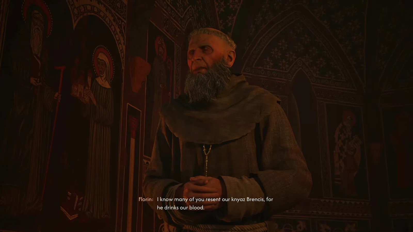 Florin explains the terms of the covenant with Knyaz Brencis, subtitles on screen
