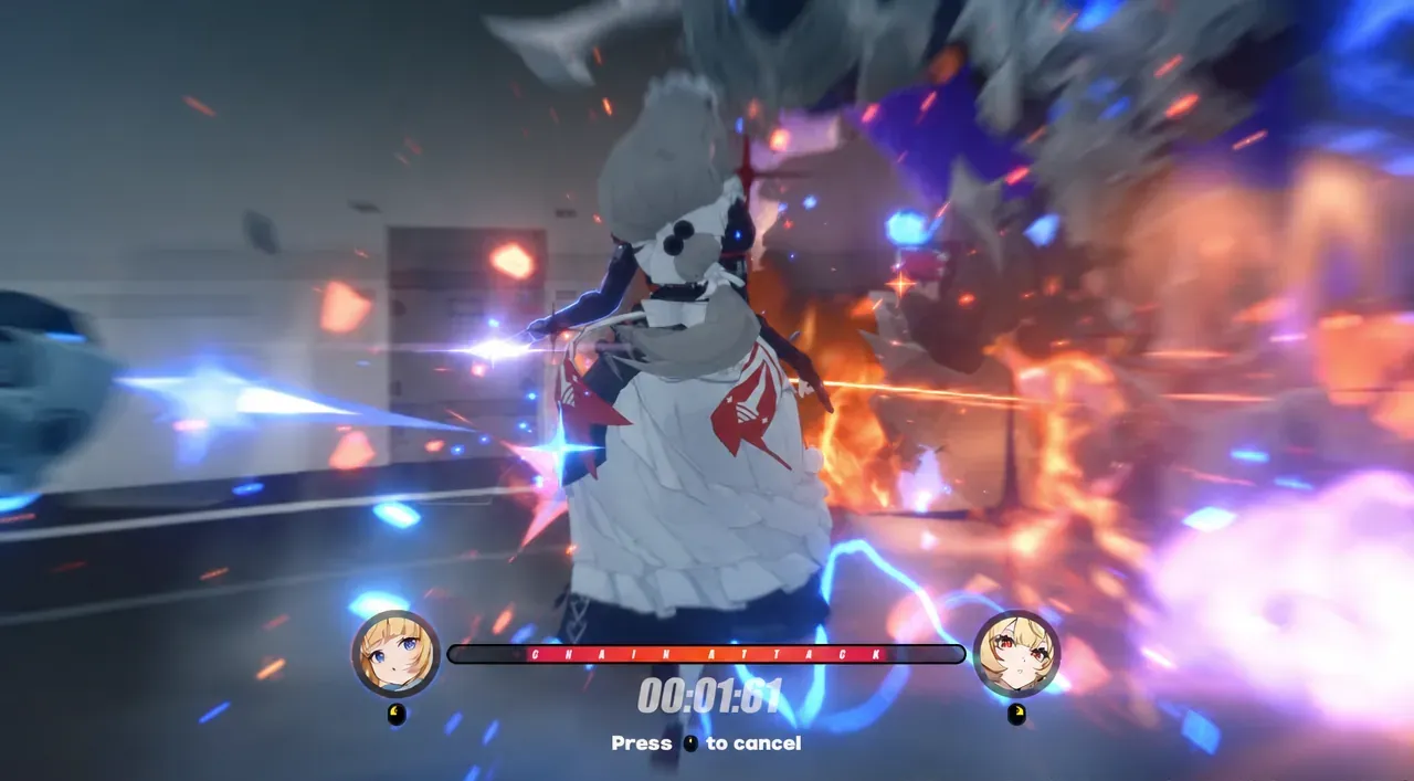 Chain Attack selection with its countdown timer and the on-screen cancel prompt