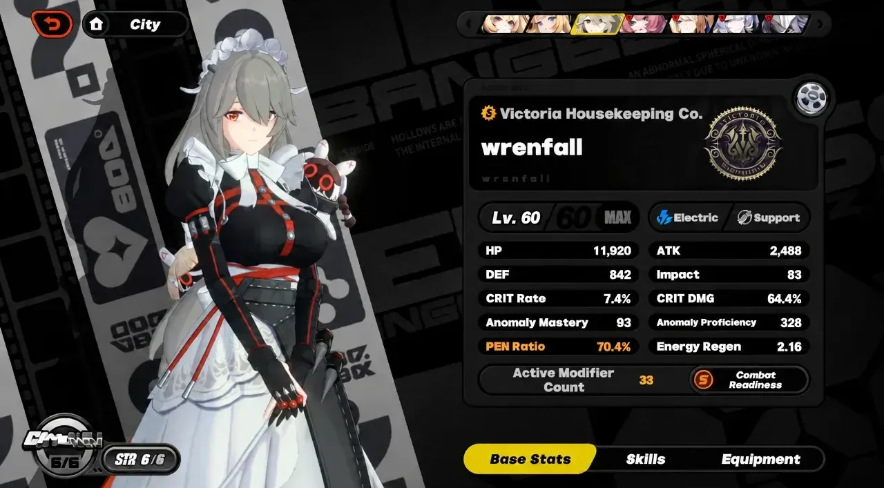 Alexandrina Sebastiane's character screen with the Base Stats tab highlighted