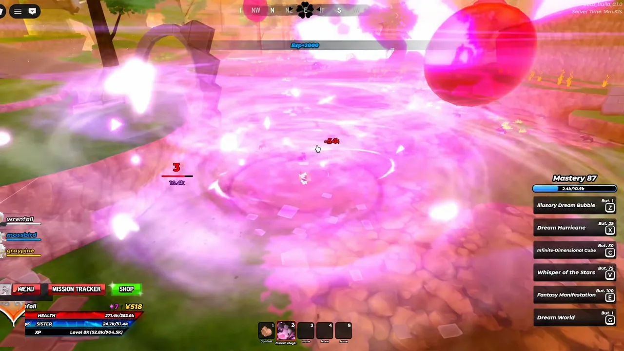 Dream Hurricane casting a pink area-of-effect burst that hits several enemies at once