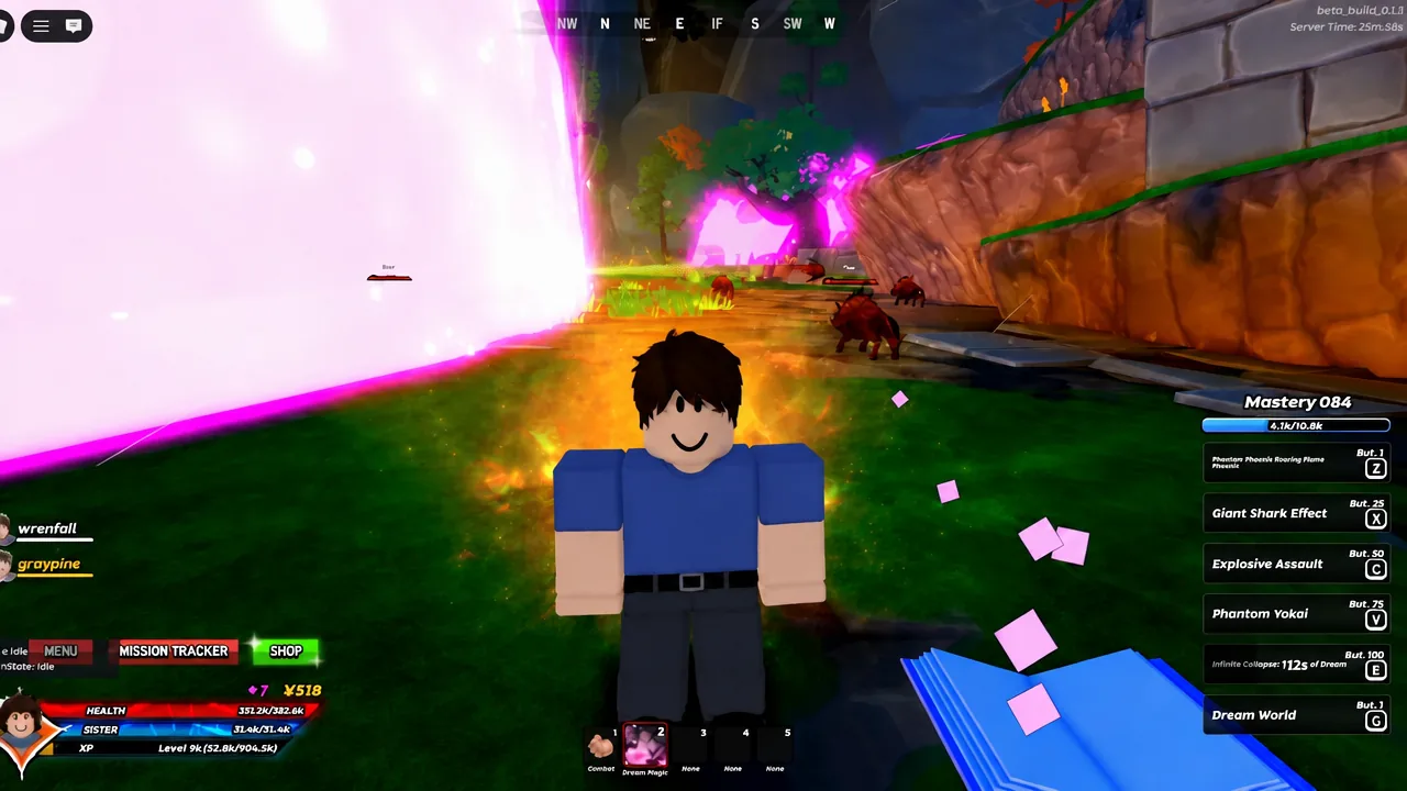 Dream Magic equipped in the second hotbar slot during a fight against nearby enemies