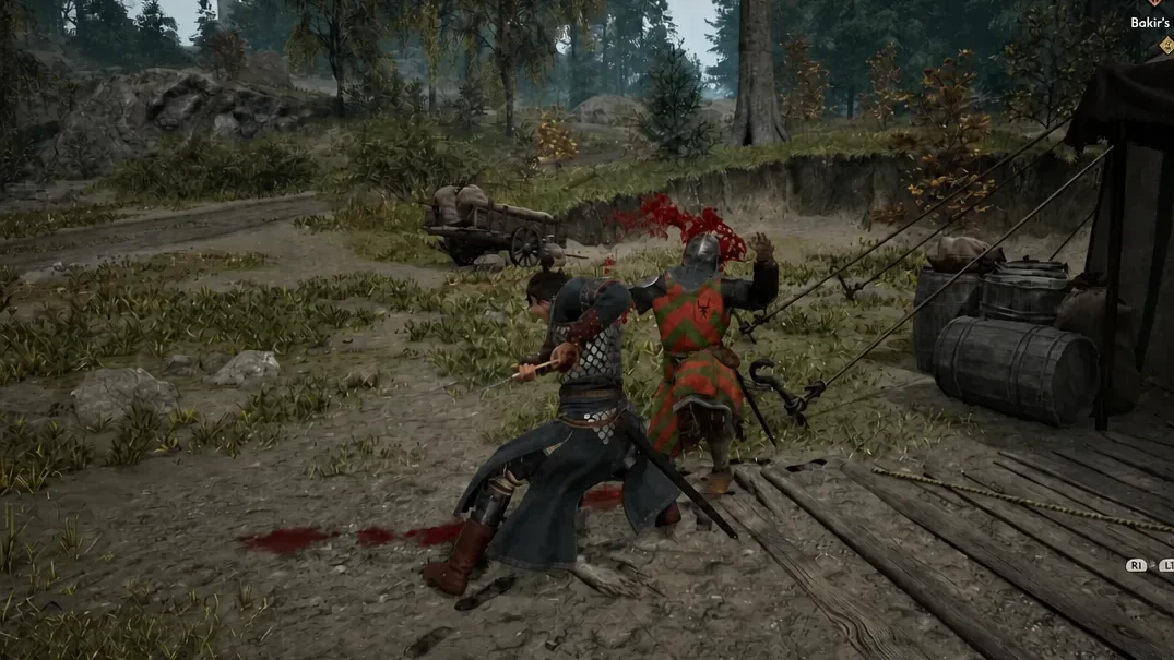 Sword attack landing on an armored soldier during the camp fight