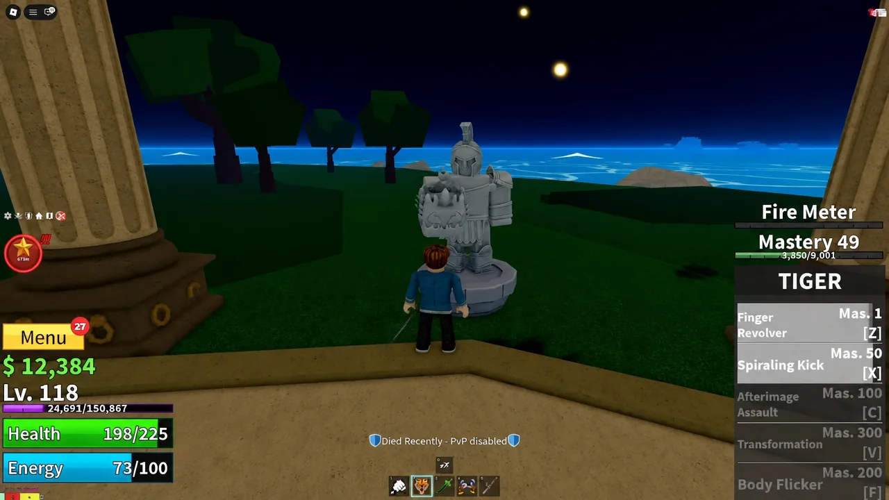 The Colosseum grounds in Blox Fruits Sea 1, where the secret statues stand around the arena