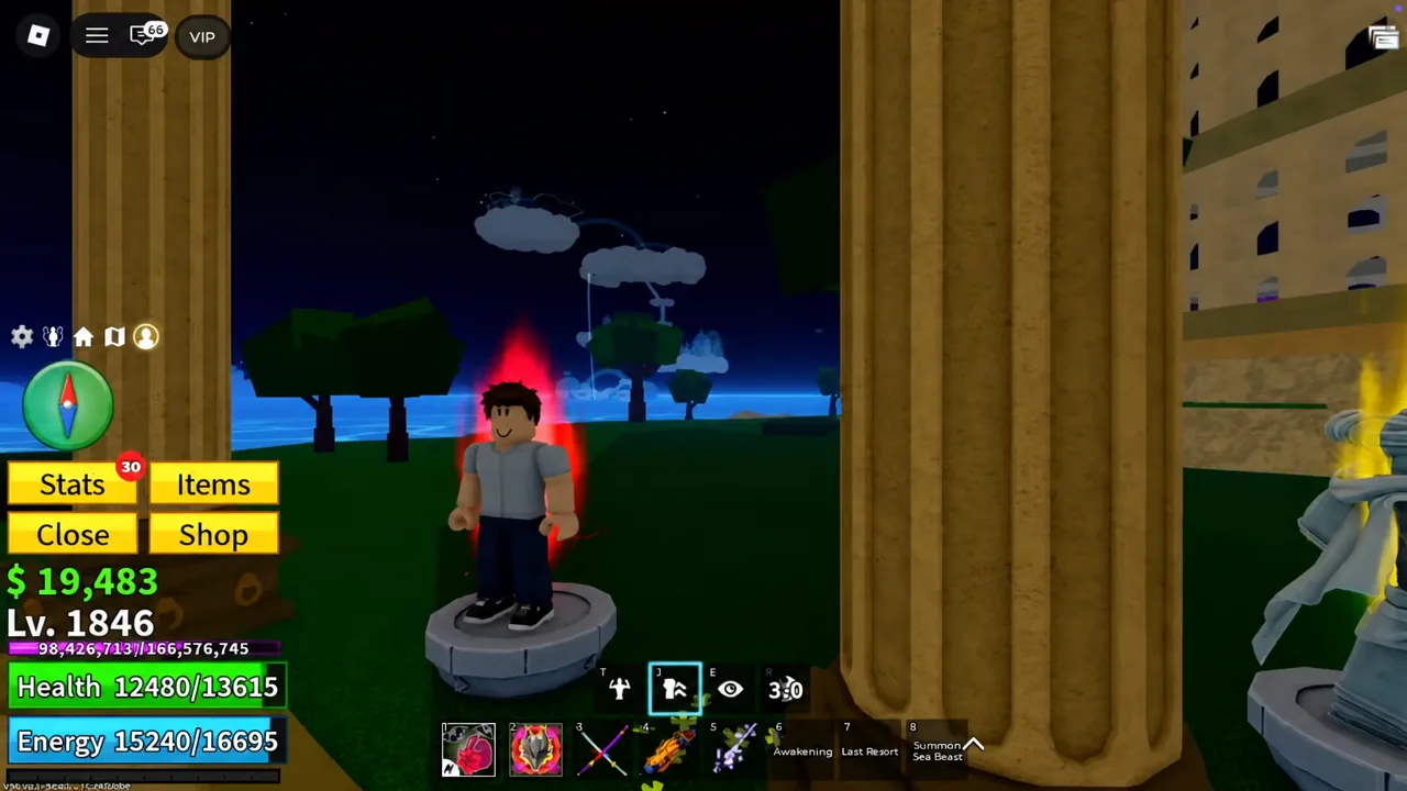 All four Colosseum statues with glowing eyes after being activated