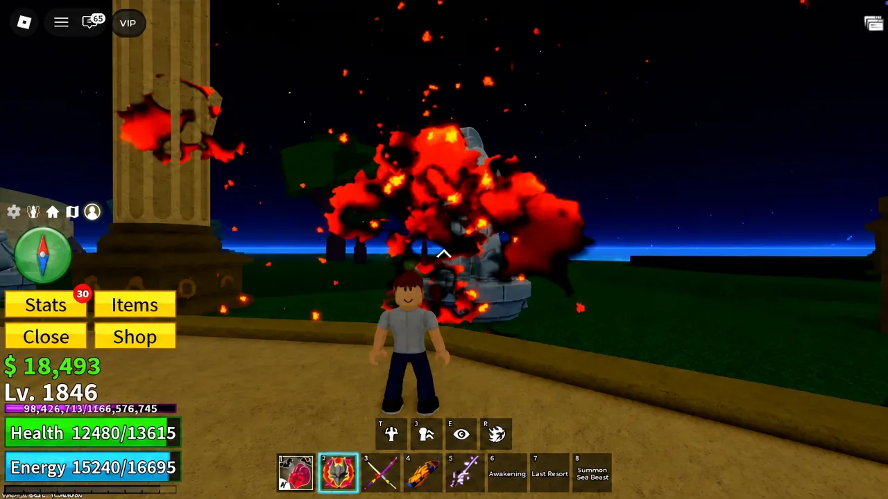 The Colosseum courtyard in Blox Fruits Sea 1 where the four stone statues stand