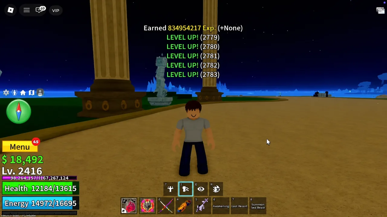 Level up notifications stacking on screen after collecting the Colosseum statue reward in the arena