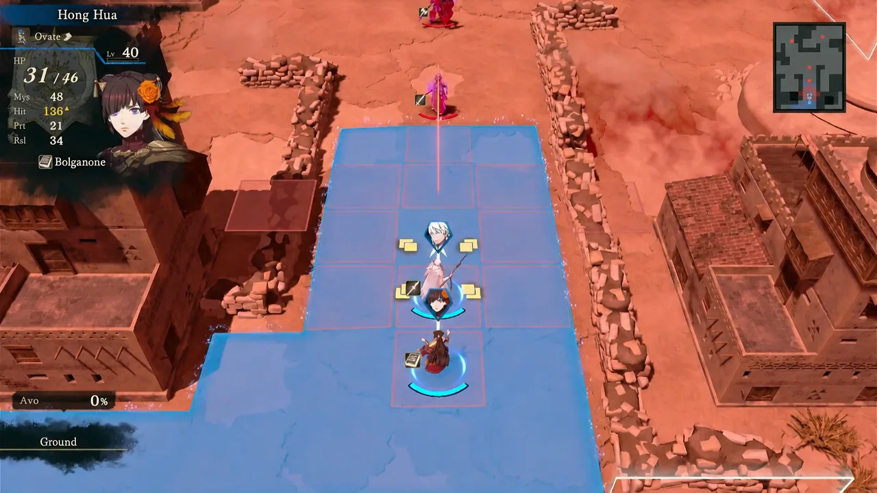 Blue movement grid highlighted on the battle map while choosing a destination tile for a unit