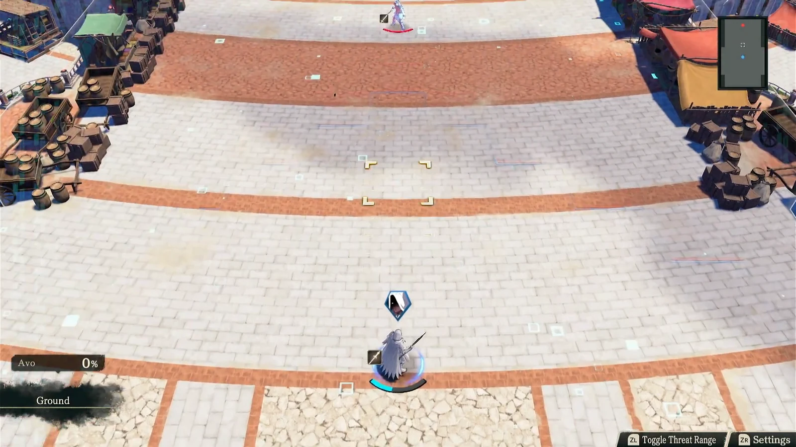 Targeting reticle centered on a battlefield tile with the Ground terrain indicator displayed