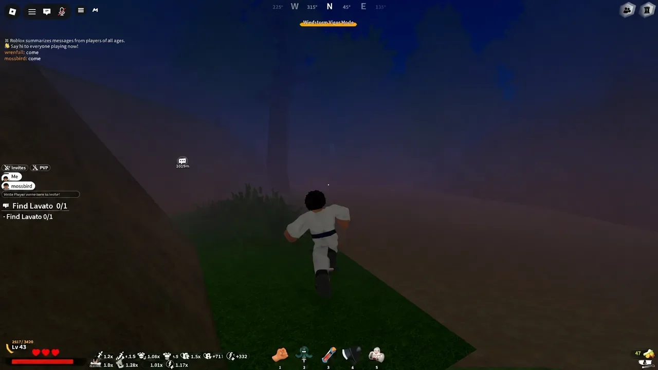 On-screen Find Lavato 0/1 objective while running through the trial area