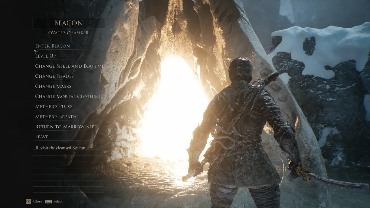 Ovate's Chamber beacon menu with the Enter Beacon option highlighted