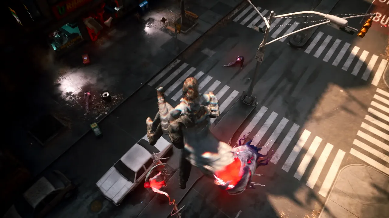 Dylan swinging the glowing red Aberrant melee weapon at an enemy