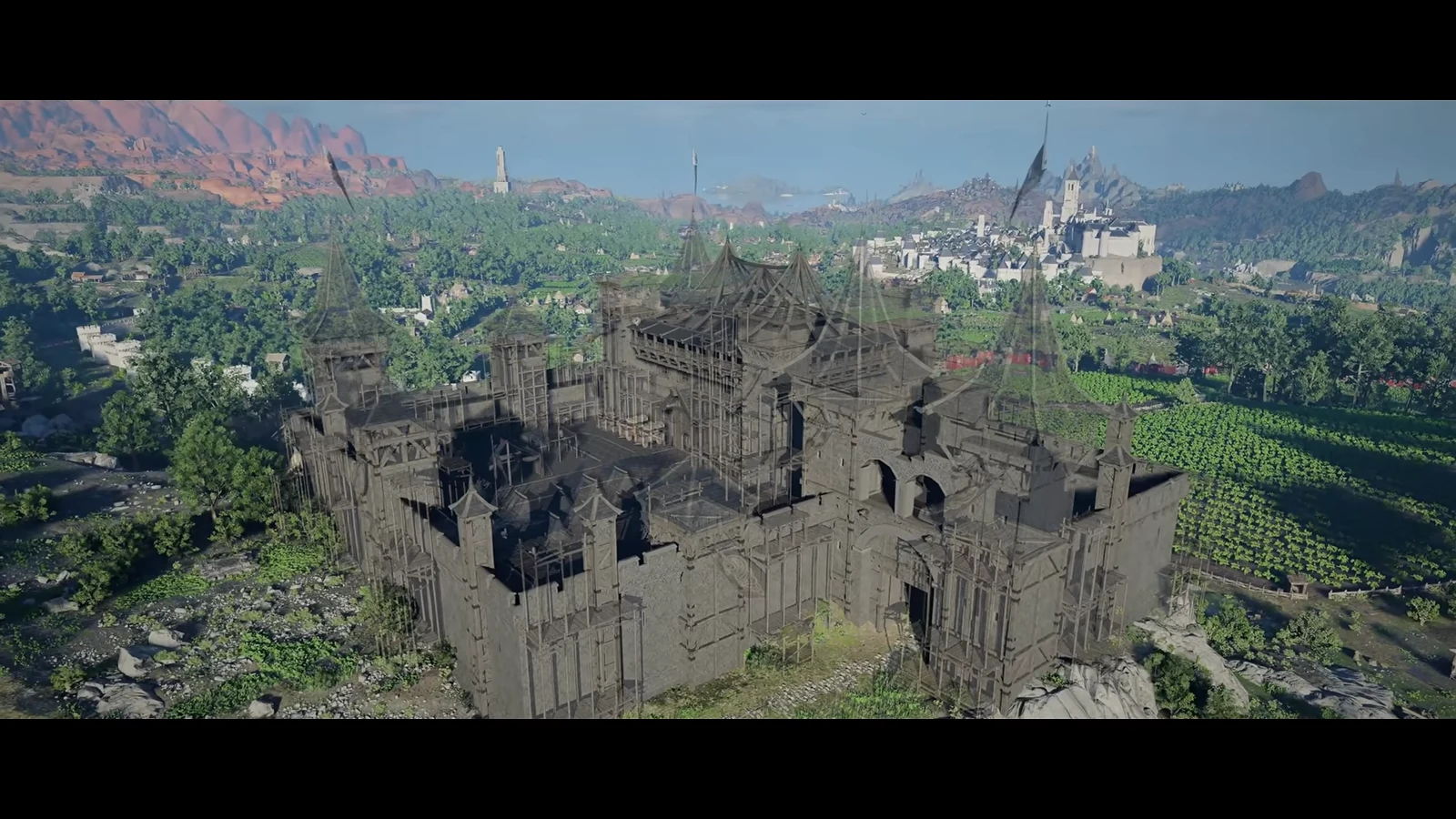 Player-built fortress being constructed in Crimson Desert's upgraded housing mode