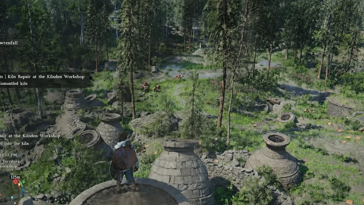 Kliff standing on top of the part-built kiln with the Kilnden Workshop objective active
