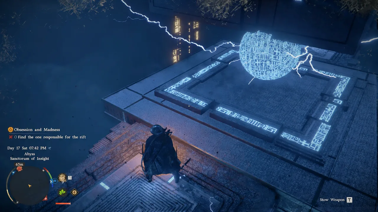 Abyss objective tracker reading Find the one responsible for the rift above the floating stone islands
