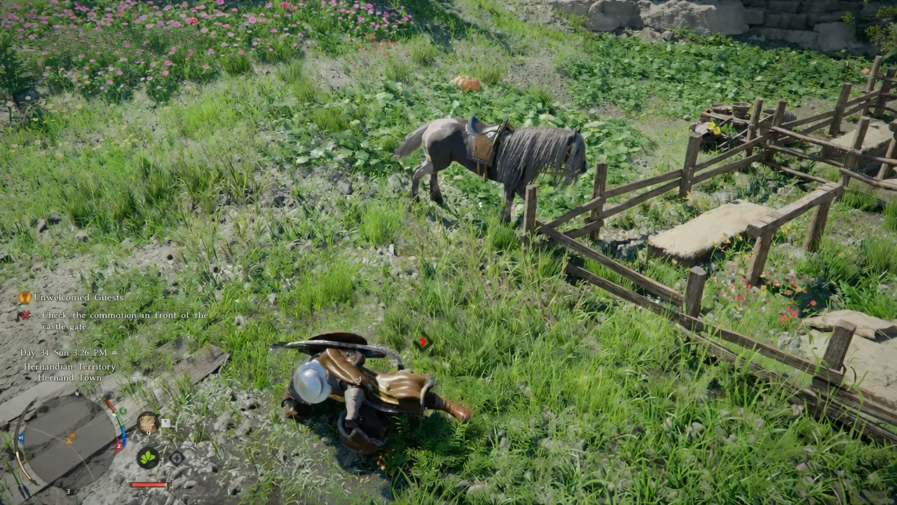 Unwelcomed Guests quest tracker showing the castle gate objective during gameplay
