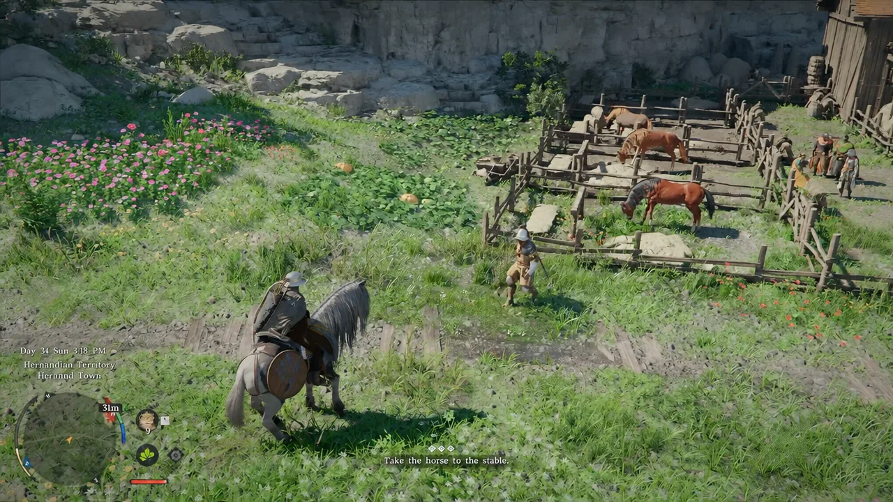 Tamed horse under Kliff with the Take the horse to the stable objective on screen