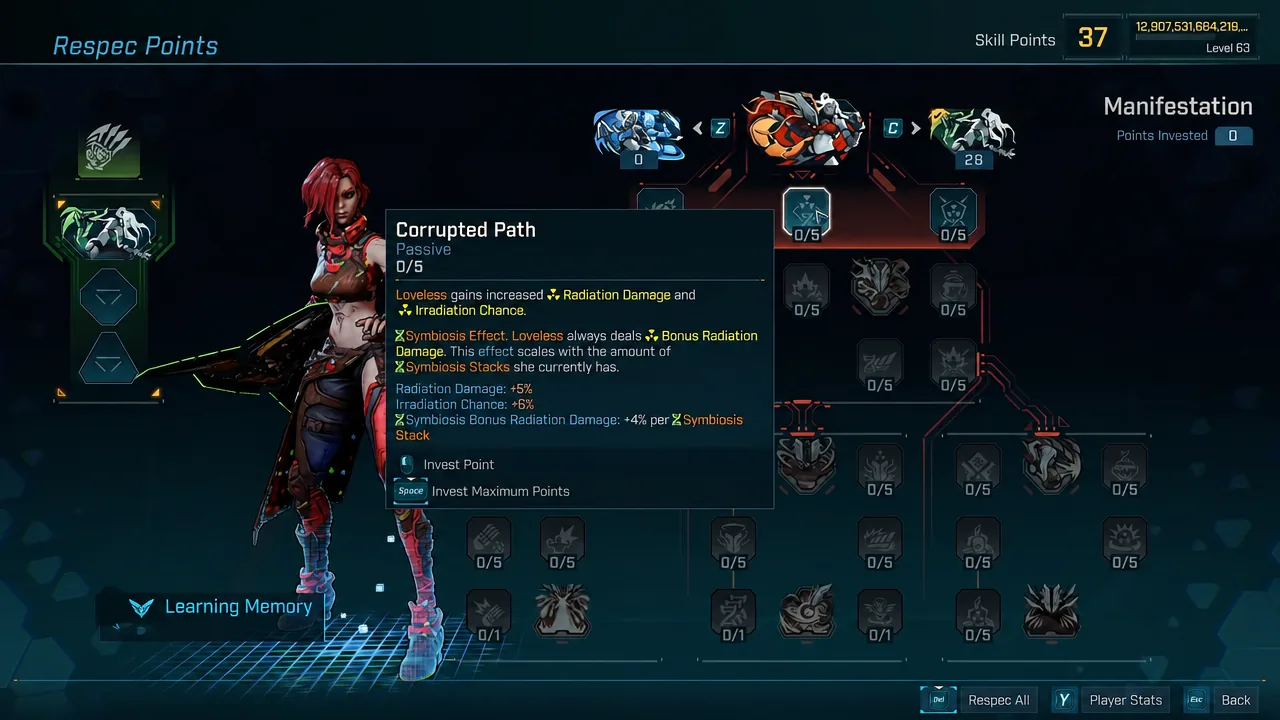Corrupted Path node highlighted in the Manifestation tree before spending a point
