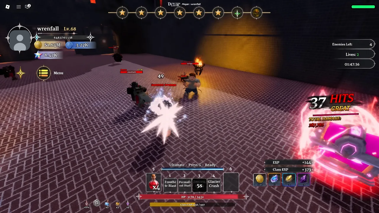 Combat with the Ultimate ability charged and ready while attacking a cluster of enemies