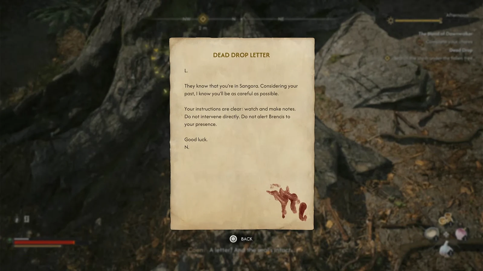 The Dead Drop Letter document open on screen with instructions to watch and take notes