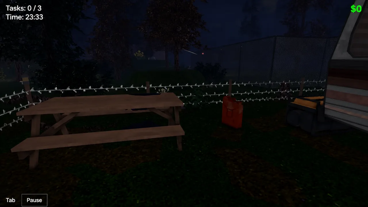 Night phase in Debt Hunt with the generator running and the camera equipped
