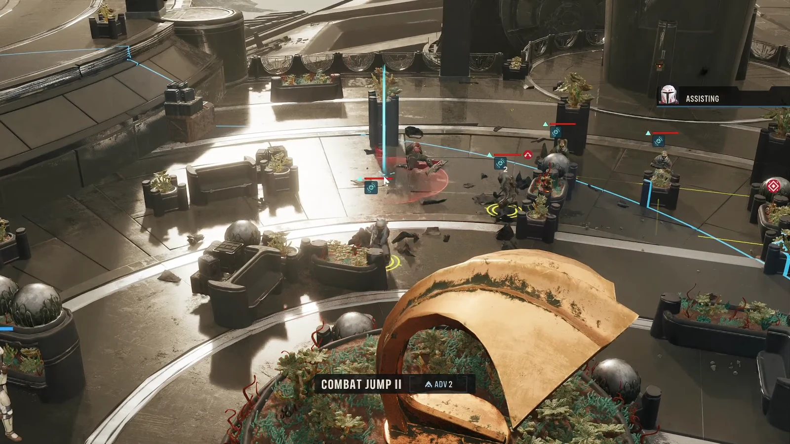 Combat Jump II prompt with an ADV 2 indicator during the citadel arena fight