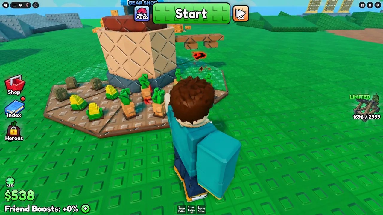 Farm view with the green Start button available to begin the next zombie wave