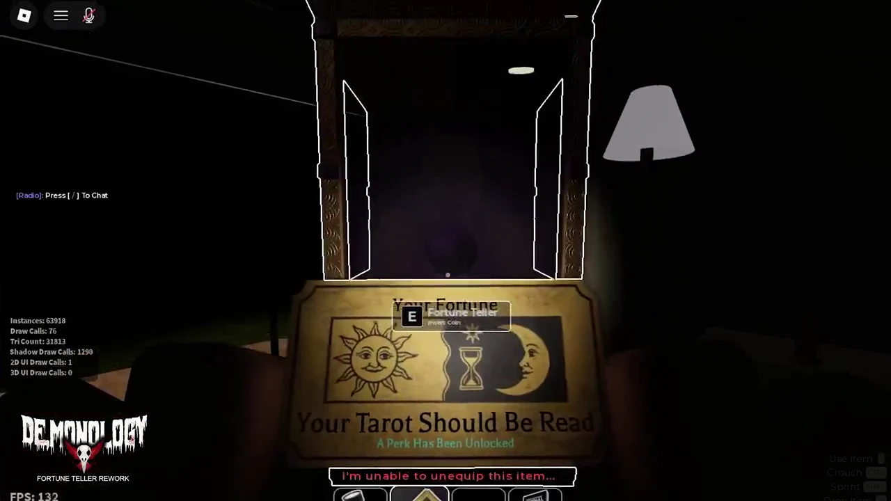 Fortune Ticket reading Your Tarot Should Be Read while the perk unlock triggers