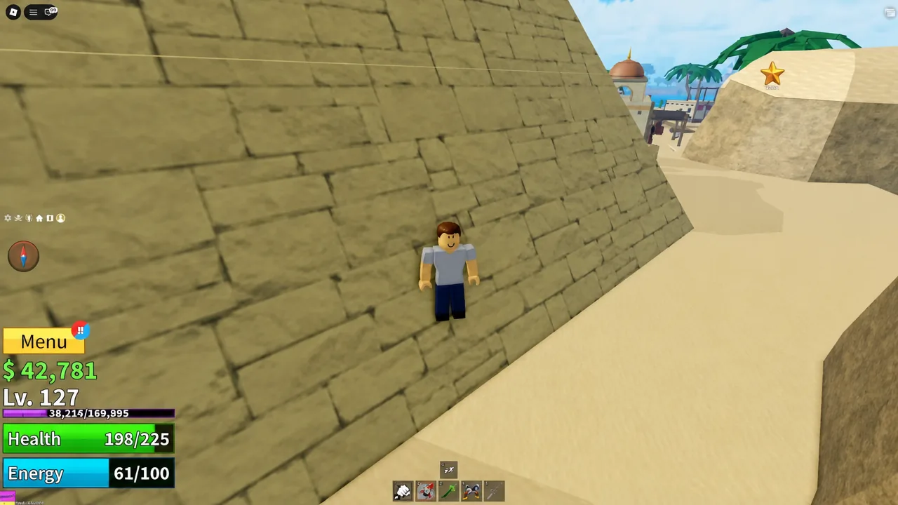 The yellow Menu button highlighted on screen, used to leave the server and rejoin a new one