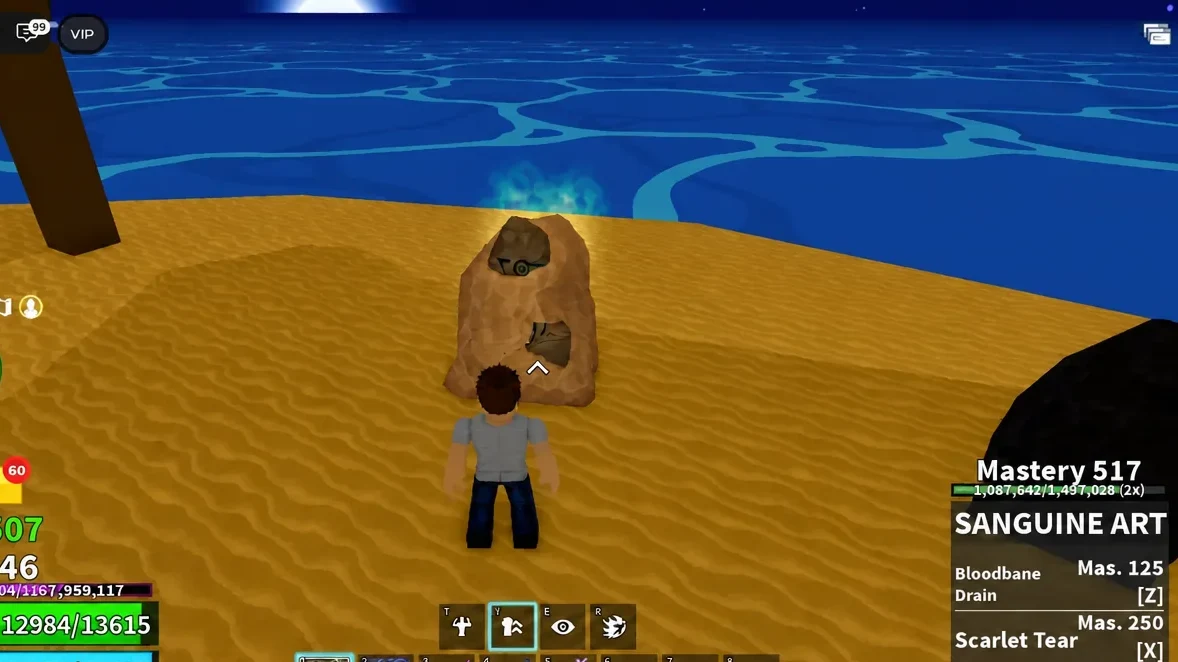 Player attacking the desert stones one after another to knock the sand off