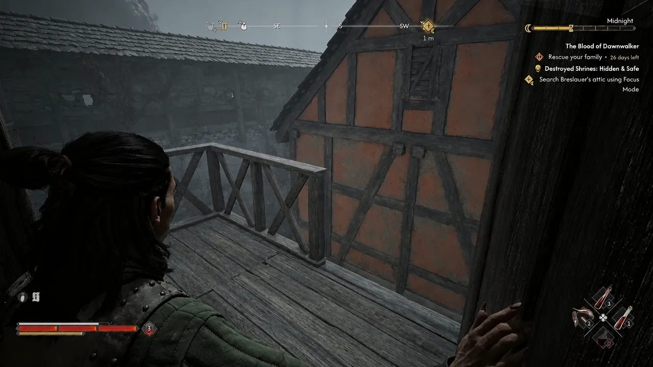 Coen crossing a wooden balcony with the objective marker one metre ahead