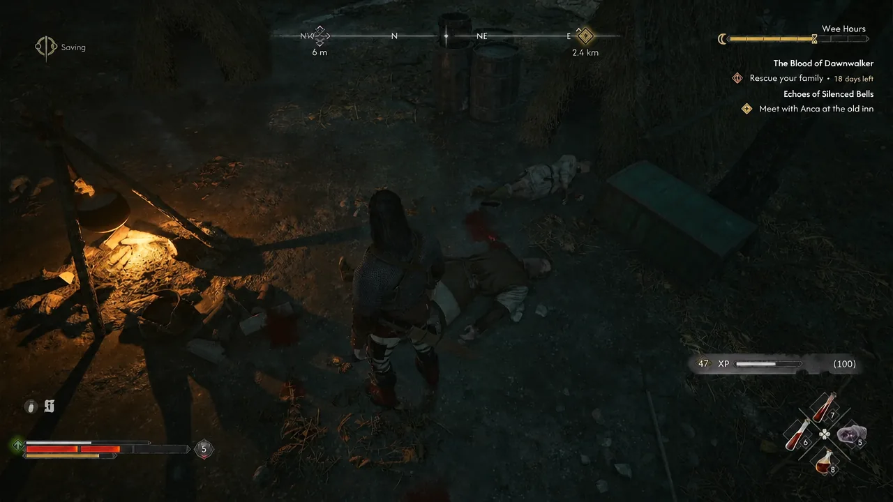 Looting the bandit camp beside the campfire after clearing out the bandits