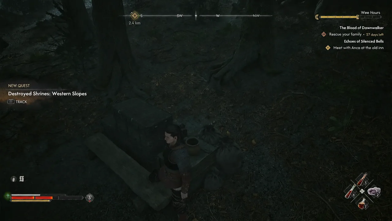 Journal entry for Destroyed Shrines: Western Slopes with the TRACK option highlighted