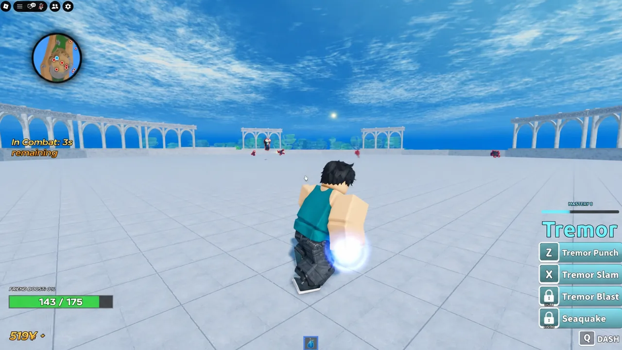 Arena combat with a Tremor ability landing on another player