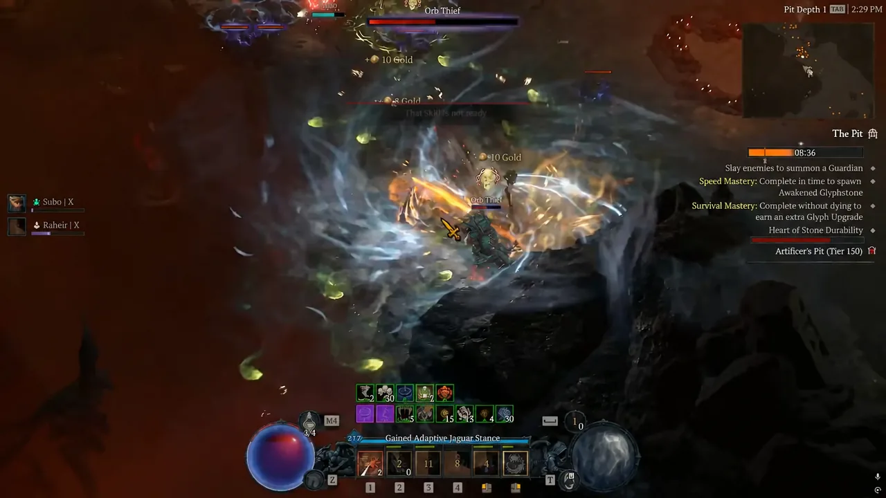 Player chasing down an Orb Thief inside a Pit run while dungeon objectives update