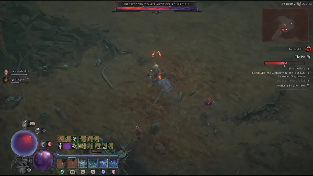 Pit boss fight against the Infested Vinespawn Artificer's Guardian with the Slay the Boss objective active