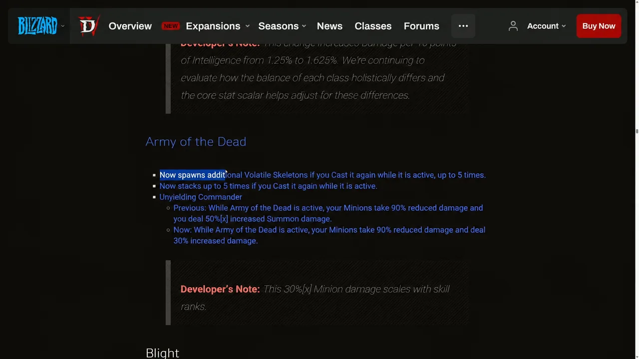 Necromancer balance entries from the Diablo 4 Season 15 patch notes